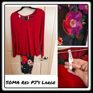 Soma “Cool nights” long sleeves red, pants floral  PJs Large